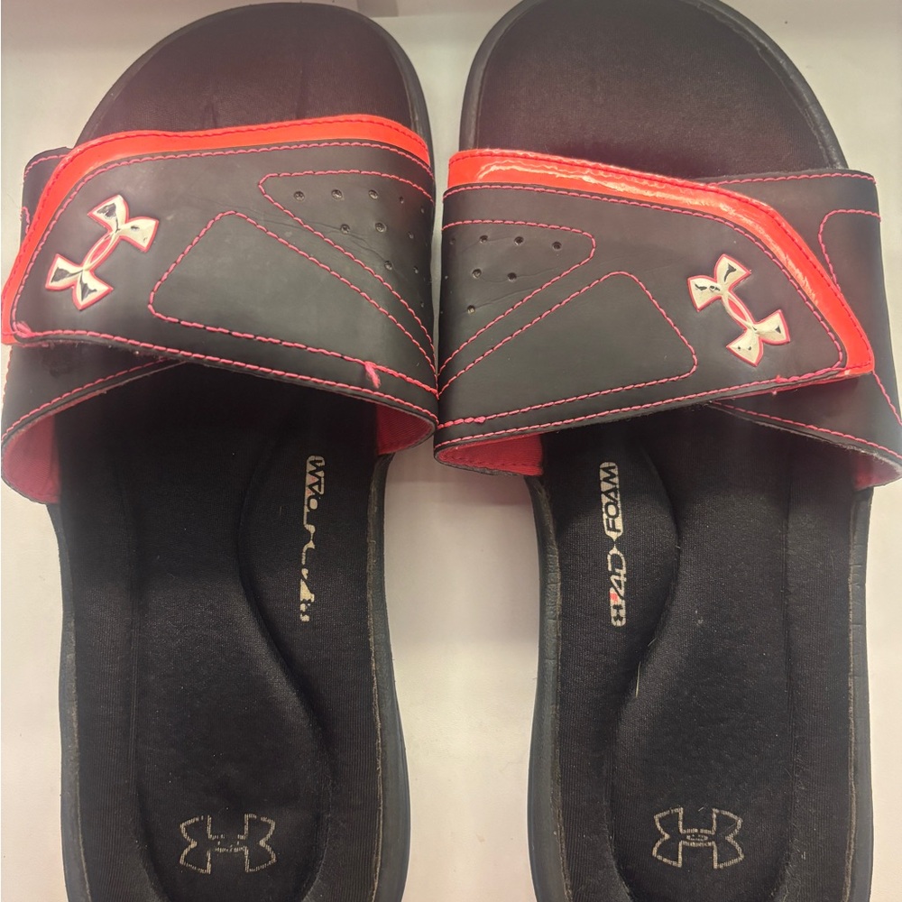 Under Armour Black and Red Slides